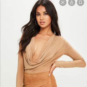 NWOT Missguided Camel Cowl Neck Bodysuit